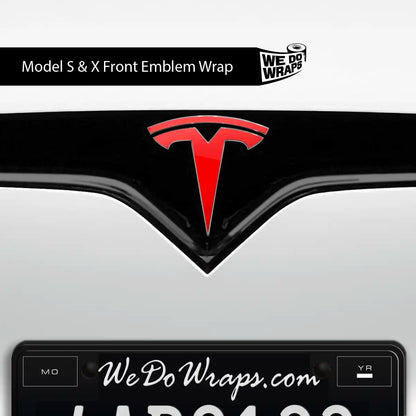 3M Gloss Hot Rod Red Tesla Emblem Decals (Front + Back) | Model X - Tesla Emblems