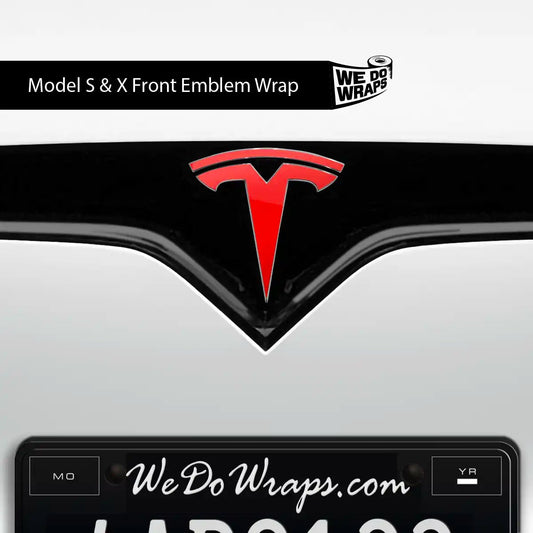 3M Gloss Hot Rod Red Tesla Emblem Decals (Front + Back) | Model X - Tesla Emblems
