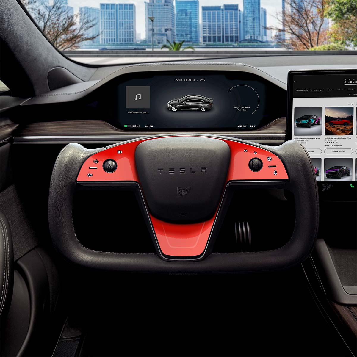 3M Gloss Hot Rod Red Tesla Steering Wheel Trim Decal Kit (3pcs) | MS Feb 2021+ - Tesla Emblems