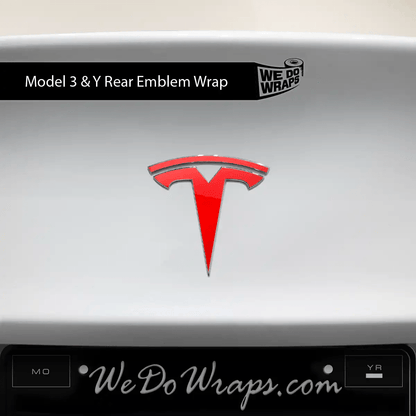 3M Gloss Hot Rod Red Tesla Emblem Decals (Front + Back) | Model Y - Tesla Emblems