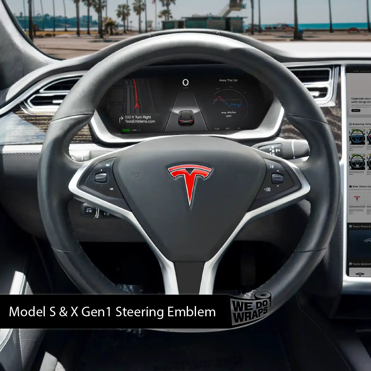 3M Gloss Hot Rod Red Tesla Steering Wheel Emblem Decal - Tesla Emblems