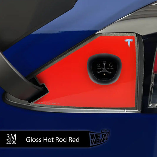 3M Gloss Hot Rod Red Tesla Charge Port Wrap | Model X - Tesla Emblems