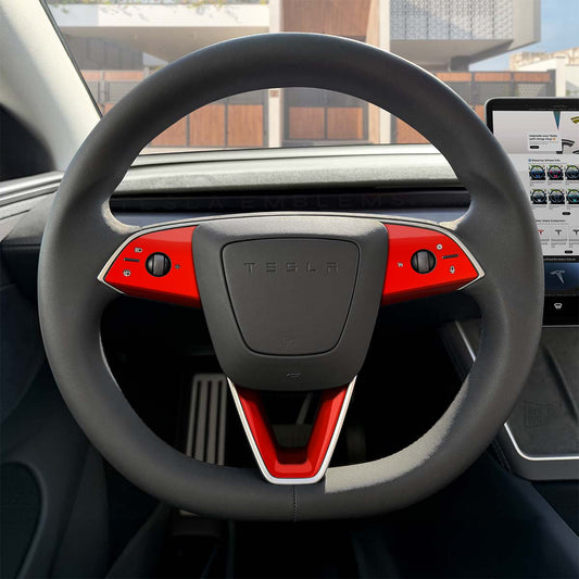 3M Gloss Hot Rod Red Tesla Steering Wheel Trim Decal Kit (3pcs) | MY 2026+ "Juniper" - Tesla Emblems