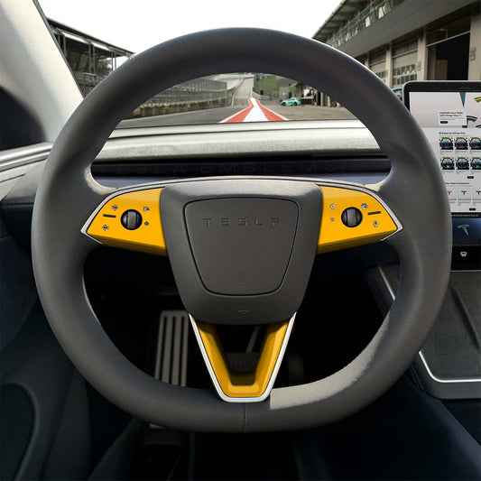3M Gloss Sunflower Yellow Tesla Steering Wheel Trim Decal Kit (3pcs) | M3 Feb 2024 - '25 "Highland" - Tesla Emblems