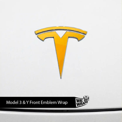 3M Gloss Sunflower Yellow Tesla Emblem Decals (Front + Back) | Model Y - Tesla Emblems