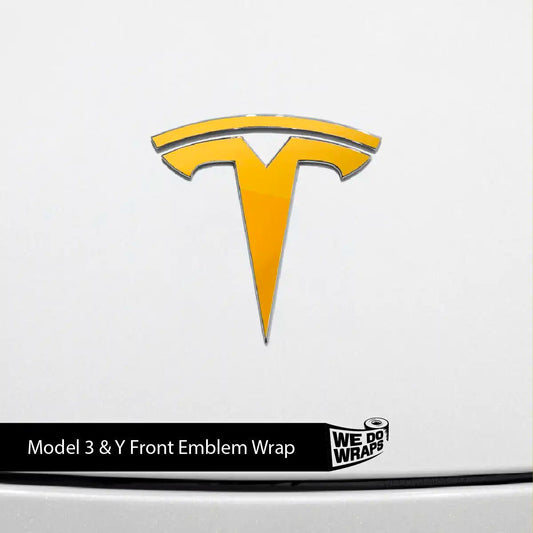 3M Gloss Sunflower Yellow Tesla Emblem Decals (Front + Back) | Model Y