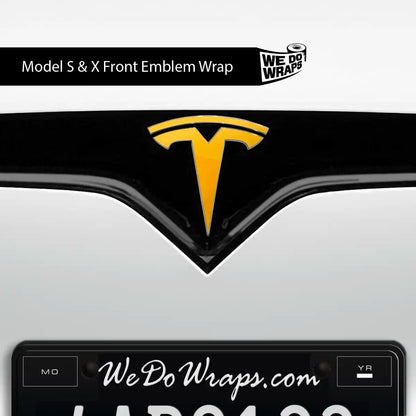 3M Gloss Sunflower Yellow Tesla Emblem Decals (Front + Back) | Model X - Tesla Emblems