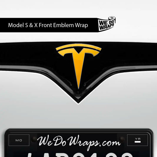 3M Gloss Sunflower Yellow Tesla Emblem Decals (Front + Back) | Model X - Tesla Emblems