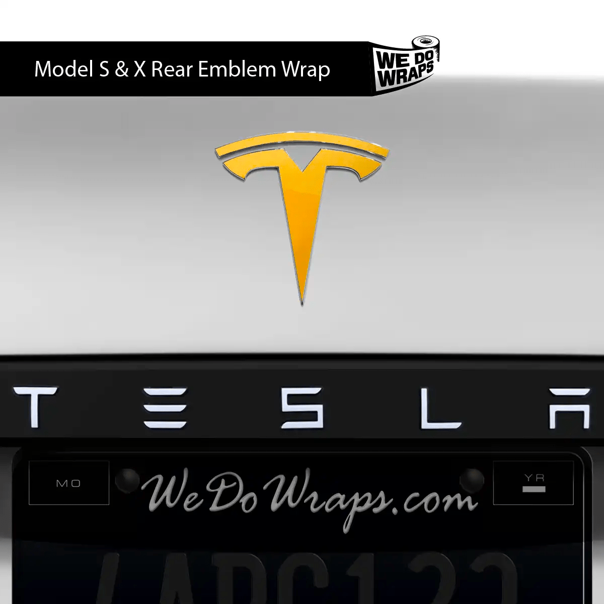3M Gloss Sunflower Yellow Tesla Emblem Decals (Front + Back) | Model X - Tesla Emblems