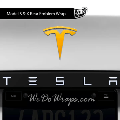 3M Gloss Sunflower Yellow Tesla Emblem Decals (Front + Back) | Model X - Tesla Emblems