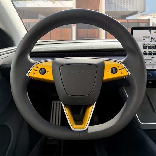 3M Gloss Sunflower Yellow Tesla Steering Wheel Trim Decal Kit (3pcs) | MY 2026+ "Juniper" - Tesla Emblems