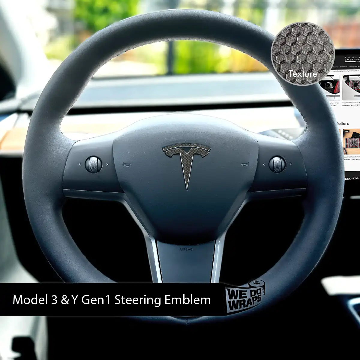3M Matrix Black Tesla Steering Wheel Emblem Decal - Tesla Emblems