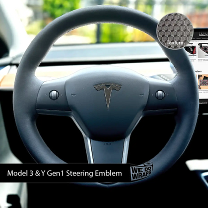 3M Matrix Black Tesla Steering Wheel Emblem Decal - Tesla Emblems