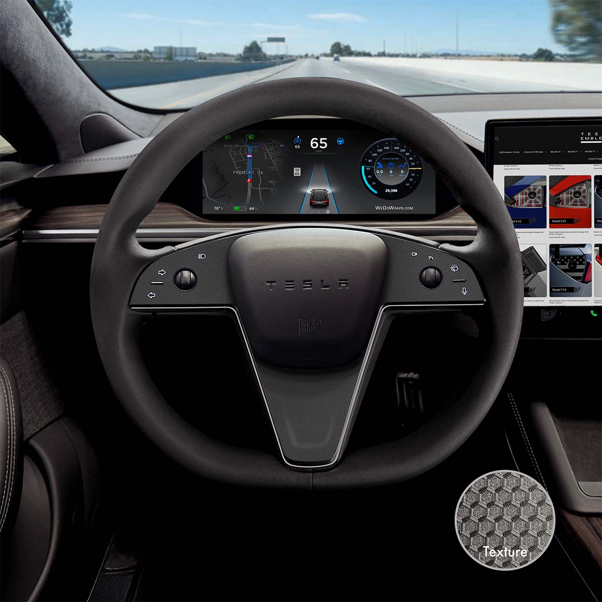 3M Matrix Black Tesla Steering Wheel Trim Decal Kit (3pcs) | MS Feb 2021+ - Tesla Emblems