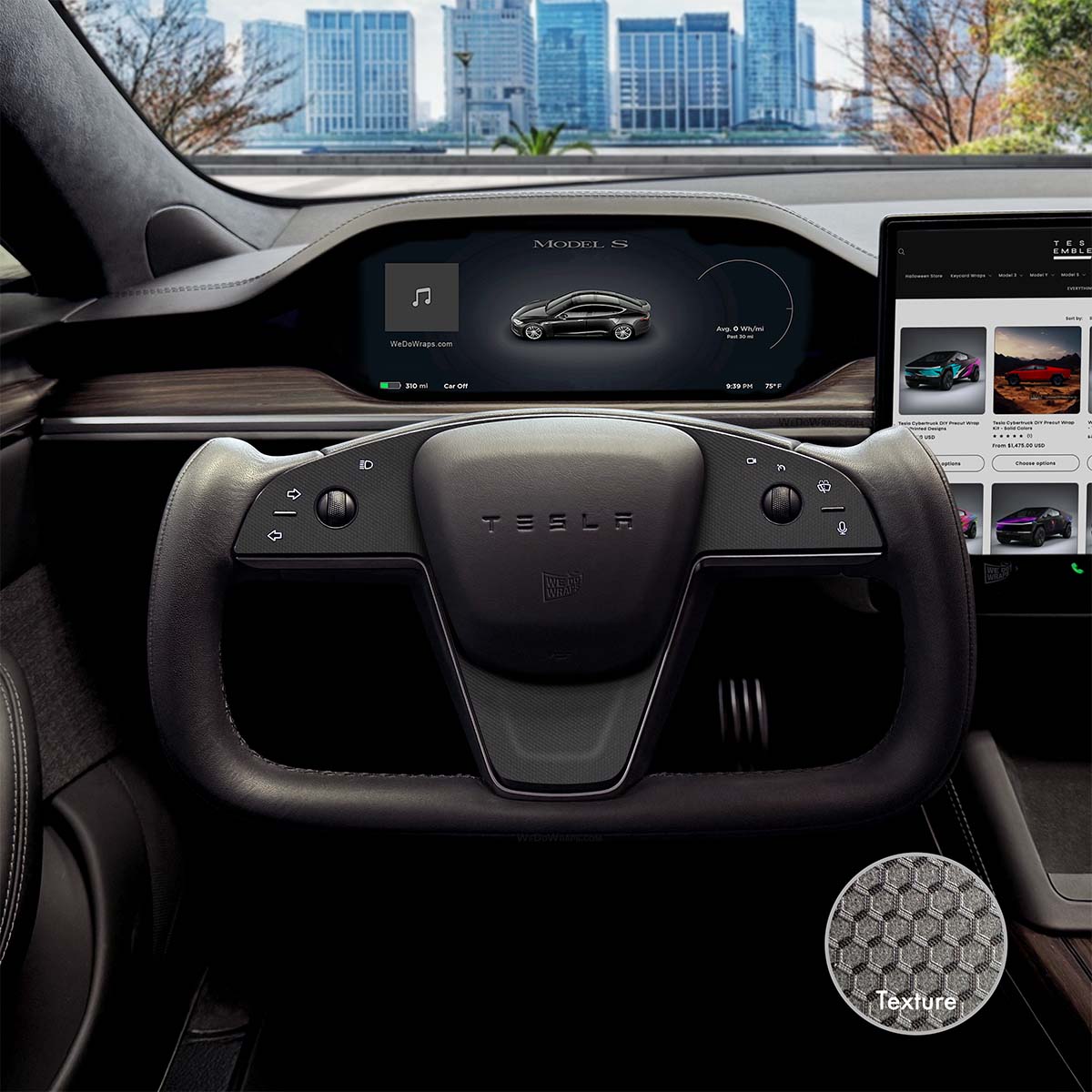 3M Matrix Black Tesla Steering Wheel Trim Decal Kit (3pcs) | MS Feb 2021+ - Tesla Emblems