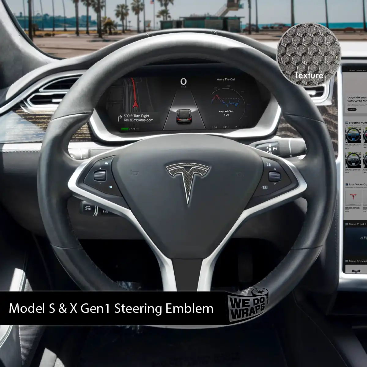 3M Matrix Black Tesla Steering Wheel Emblem Decal - Tesla Emblems