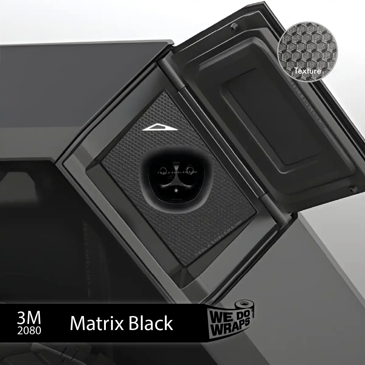 3M Matrix Black Tesla Charge Port Wrap | Cybertruck - Tesla Emblems