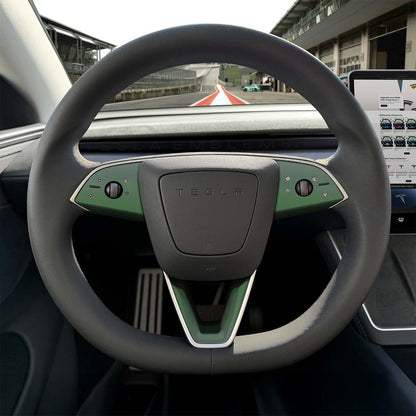 3M Matte Military Green Tesla Steering Wheel Trim Decal Kit (3pcs) | M3 Feb 2024 - '25 "Highland" - Tesla Emblems