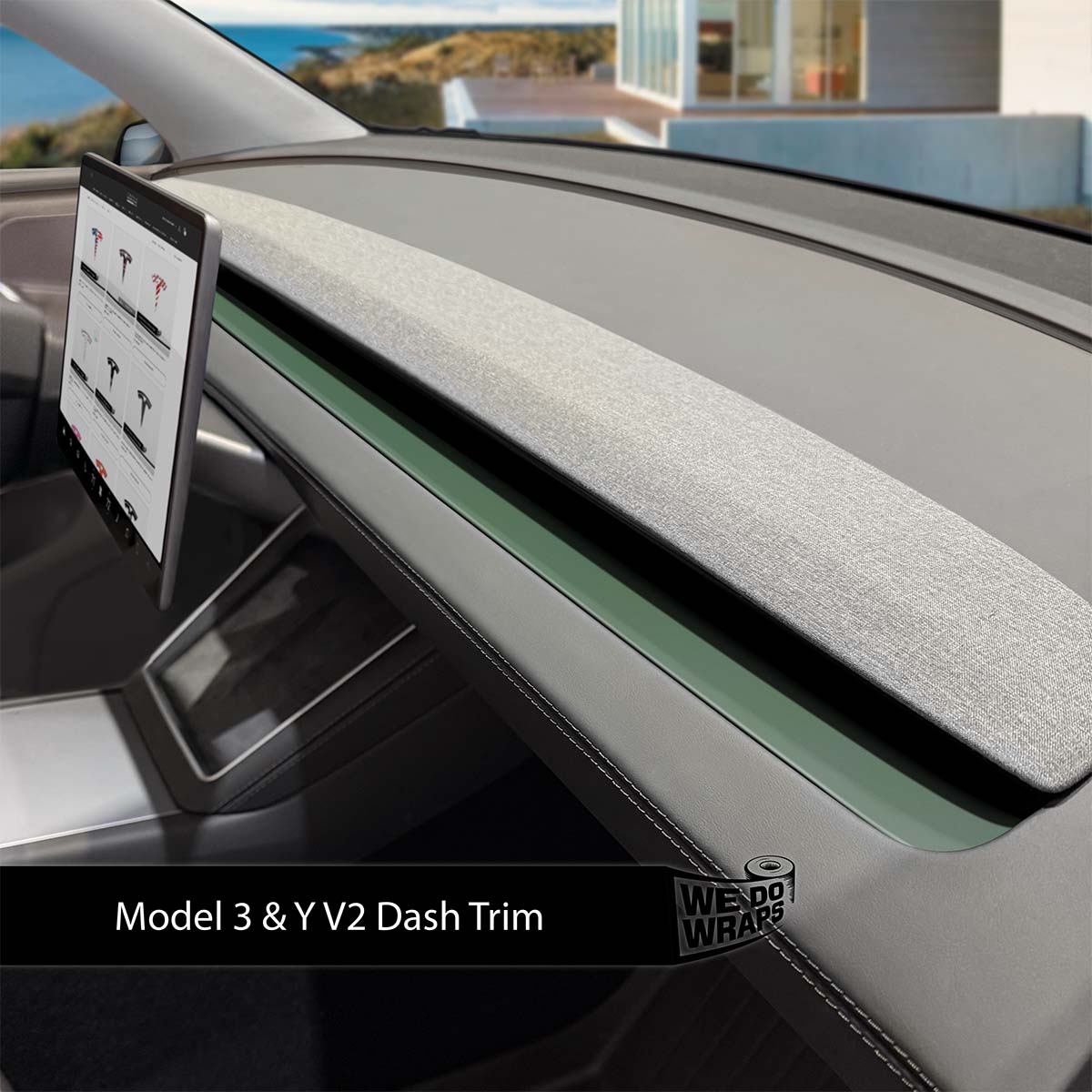 3M Matte Military Green Tesla Dash Trim Wrap | Model 3 ’24-26 Refresh
