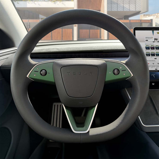 3M Matte Military Green Tesla Steering Wheel Trim Decal Kit (3pcs) | MY 2026+ "Juniper" - Tesla Emblems