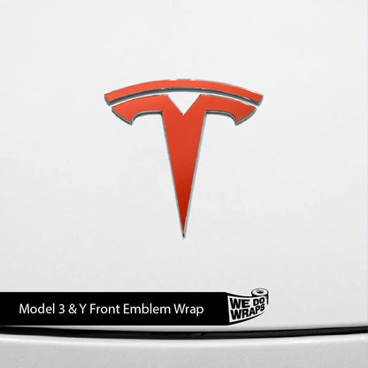 3M Matte Red Tesla Emblem Decals (Front + Back) | Model Y - Tesla Emblems
