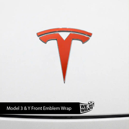 3M Matte Red Tesla Emblem Decals (Front + Back) | Model Y - Tesla Emblems