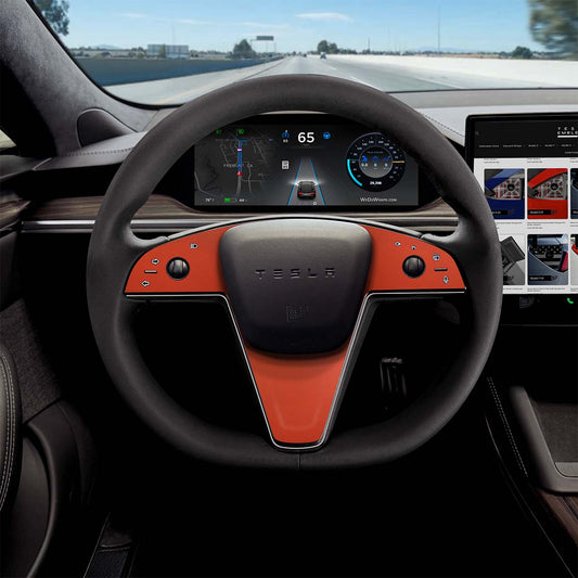 3M Matte Red Tesla Steering Wheel Trim Decal Kit (3pcs) | MS Feb 2021+ - Tesla Emblems