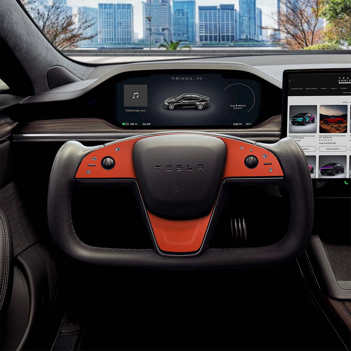 3M Matte Red Tesla Steering Wheel Trim Decal Kit (3pcs) | MS Feb 2021+ - Tesla Emblems