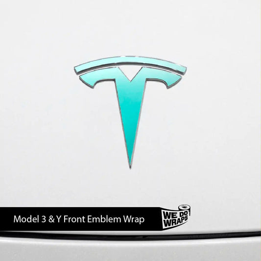 3M Satin Key West Tesla Emblem Decals (Front + Back) | Model Y - Tesla Emblems