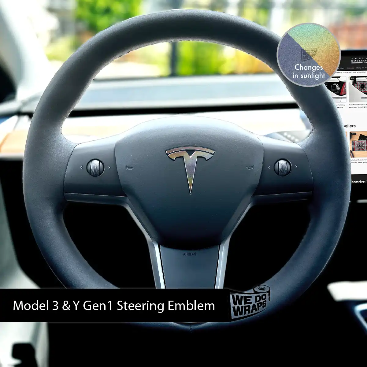 3M Satin Psychedelic Flip Tesla Steering Wheel Emblem Decal - Tesla Emblems