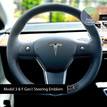 3M Satin Psychedelic Flip Tesla Steering Wheel Emblem Decal - Tesla Emblems