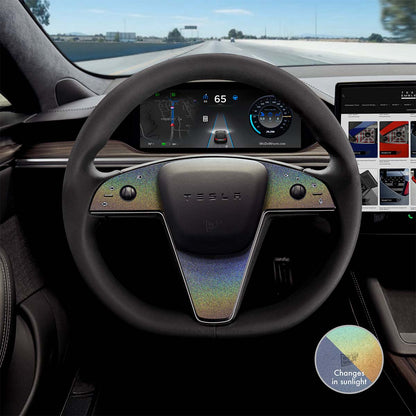 3M Satin Psychedelic Flip Tesla Steering Wheel Trim Decal Kit (3pcs) | MS Feb 2021+ - Tesla Emblems