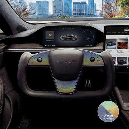 3M Satin Psychedelic Flip Tesla Steering Wheel Trim Decal Kit (3pcs) | MS Feb 2021+ - Tesla Emblems