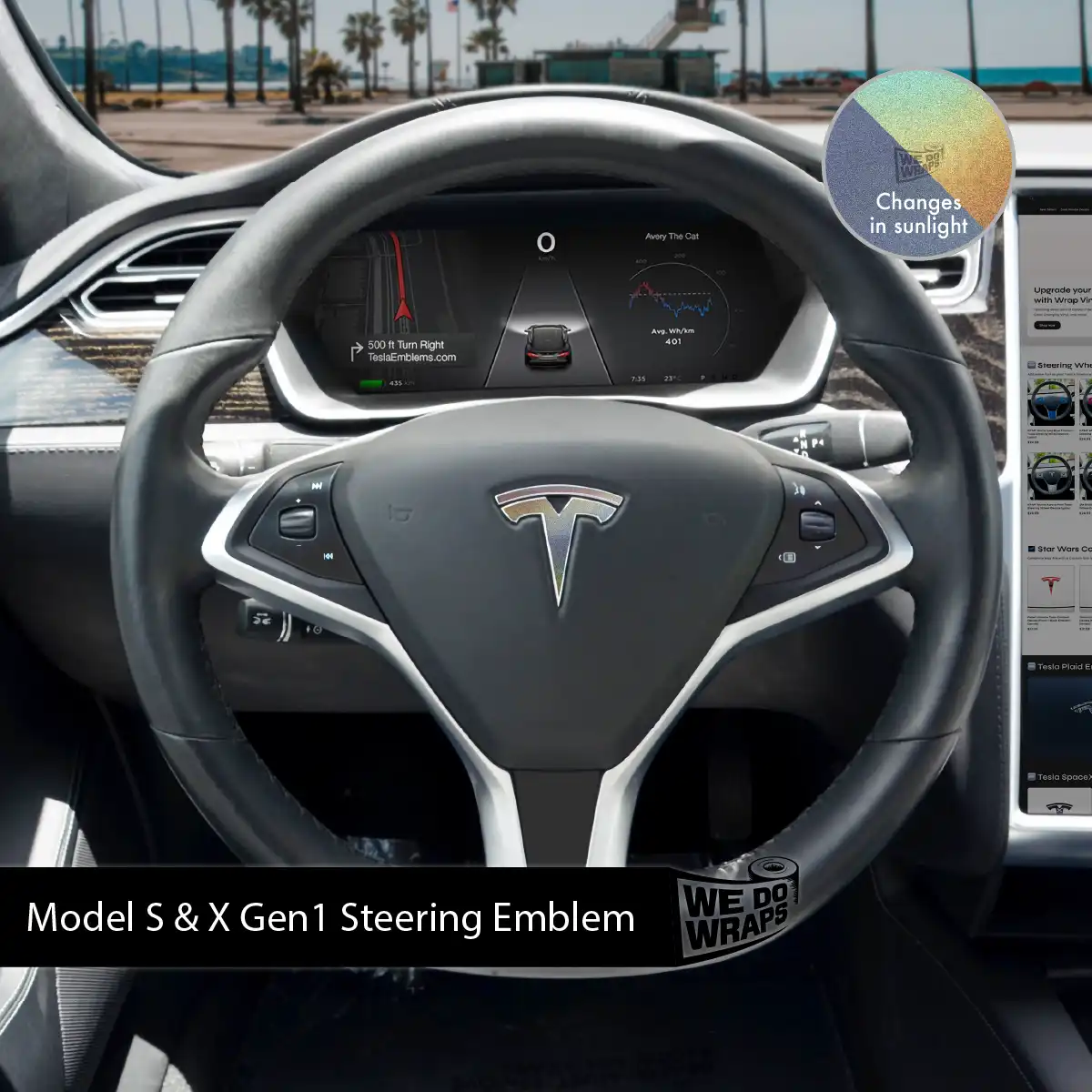 3M Satin Psychedelic Flip Tesla Steering Wheel Emblem Decal - Tesla Emblems