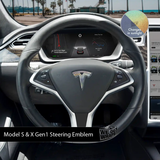 3M Satin Psychedelic Flip Tesla Steering Wheel Emblem Decal - Tesla Emblems