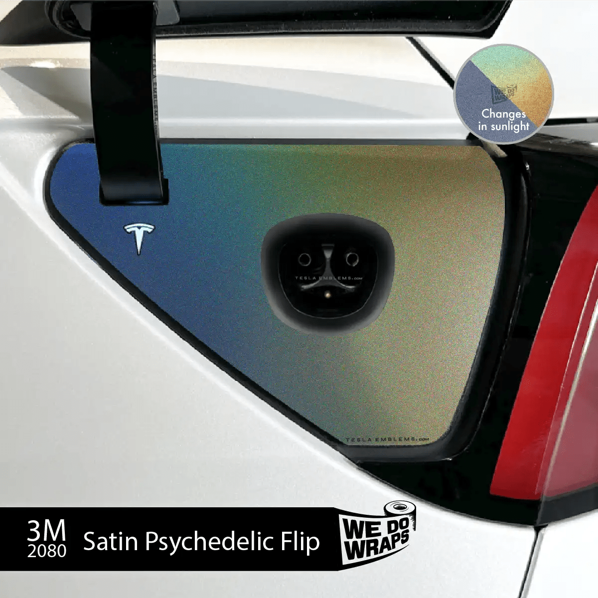 3M Satin Psychedelic Flip Tesla Charge Port Wrap | Model Y - Tesla Emblems