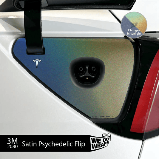 3M Satin Psychedelic Flip Tesla Charge Port Wrap | Model Y - Tesla Emblems