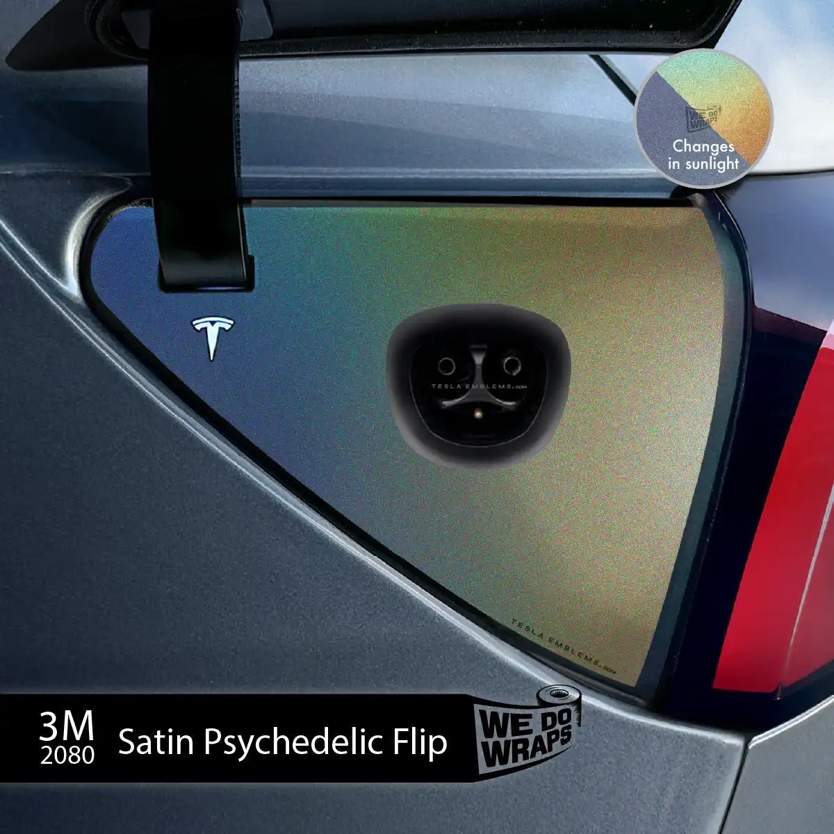 3M Satin Psychedelic Flip Tesla Charge Port Wrap | Model Y - Tesla Emblems