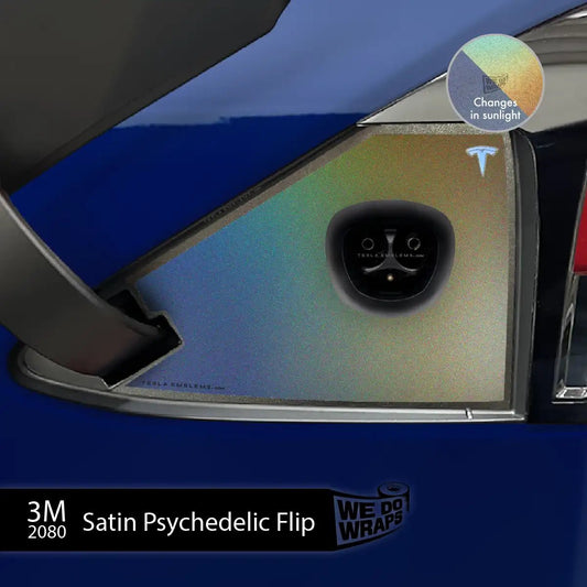 3M Satin Psychedelic Flip Tesla Charge Port Wrap | Model X - Tesla Emblems