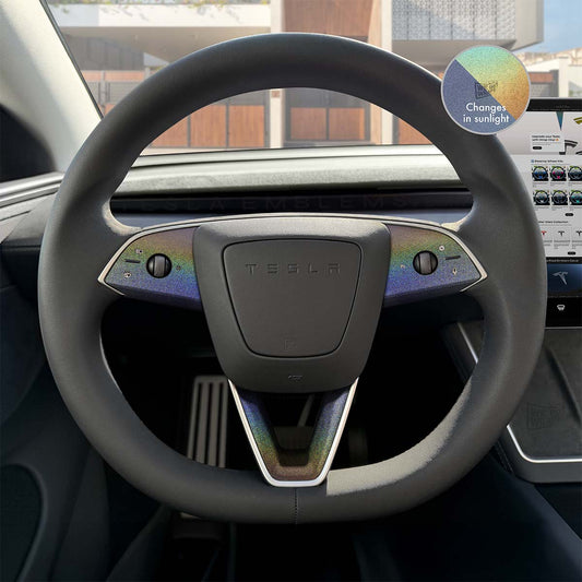 3M Satin Psychedelic Flip Tesla Steering Wheel Trim Decal Kit (3pcs) | MY 2026+ "Juniper" - Tesla Emblems