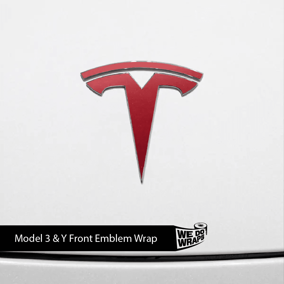 3M Satin Vampire Red Tesla Emblem Decals (Front + Back) | Model Y - Tesla Emblems