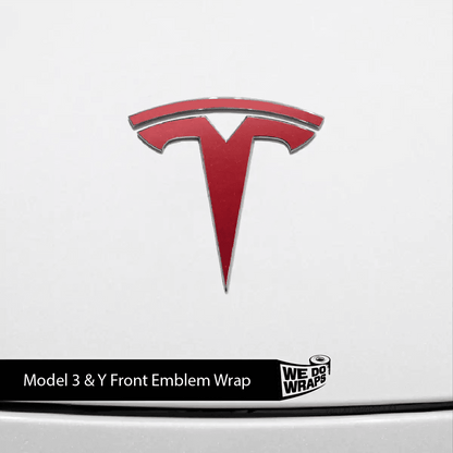 3M Satin Vampire Red Tesla Emblem Decals (Front + Back) | Model Y - Tesla Emblems