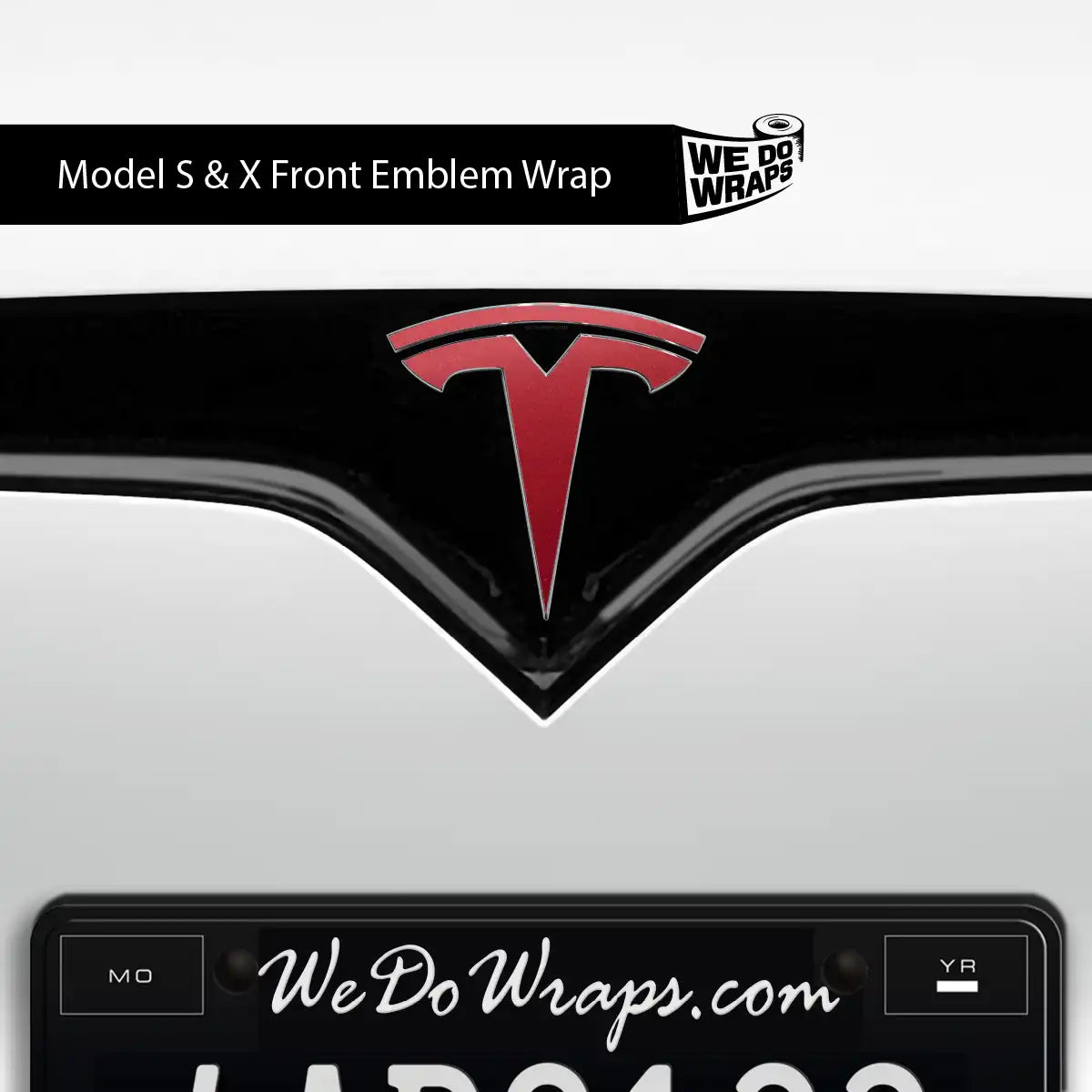 3M Satin Vampire Red Tesla Emblem Decals (Front + Back) | Model S - Tesla Emblems