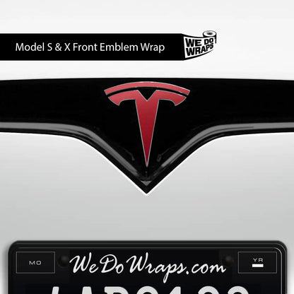 3M Satin Vampire Red Tesla Emblem Decals (Front + Back) | Model S - Tesla Emblems