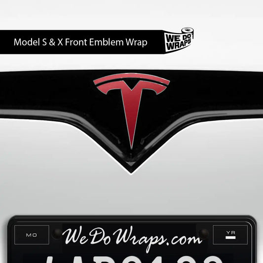 3M Satin Vampire Red Tesla Emblem Decals (Front + Back) | Model S - Tesla Emblems