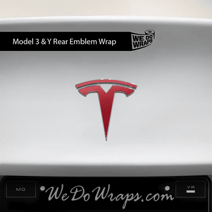 3M Satin Vampire Red Tesla Emblem Decals (Front + Back) | Model Y - Tesla Emblems