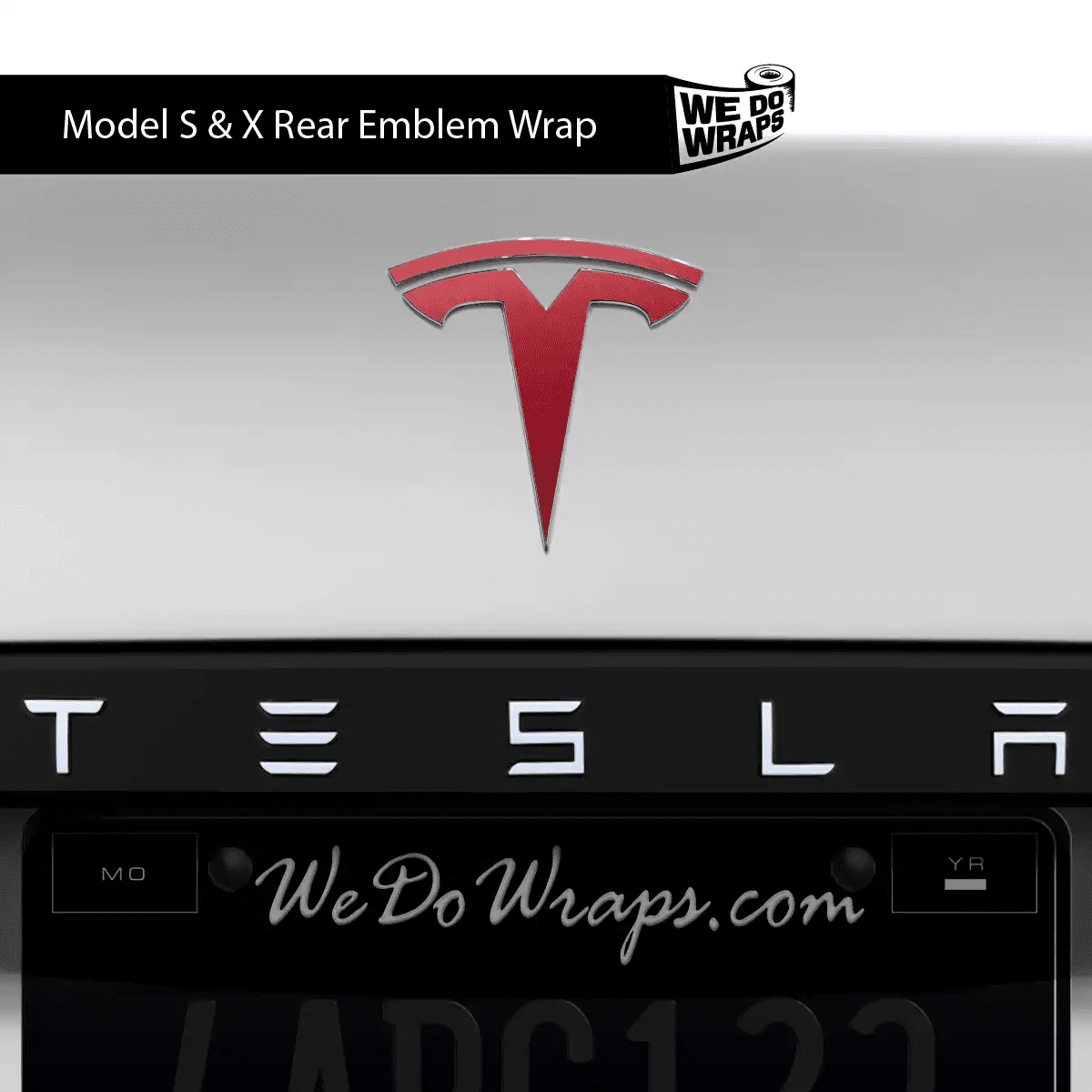 3M Satin Vampire Red Tesla Emblem Decals (Front + Back) | Model S - Tesla Emblems