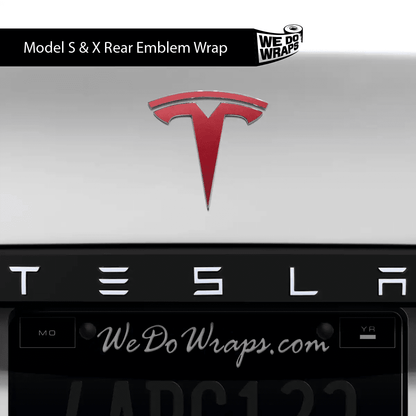 3M Satin Vampire Red Tesla Emblem Decals (Front + Back) | Model S - Tesla Emblems