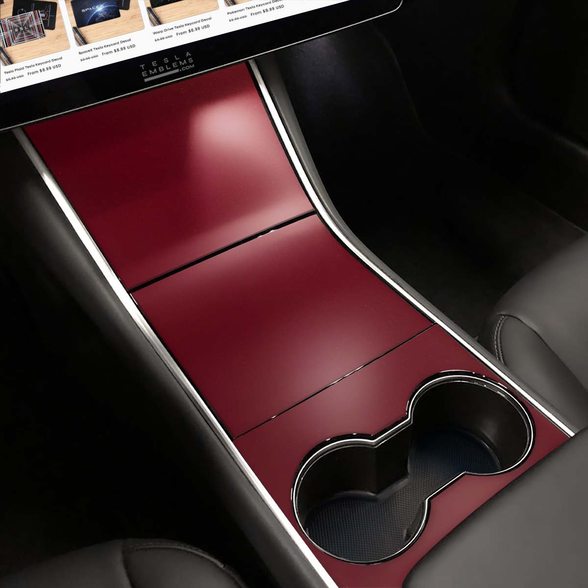 3M Satin Vampire Red | Tesla Center Console Wrap Kit | Model Y ’19-20 - Tesla Emblems