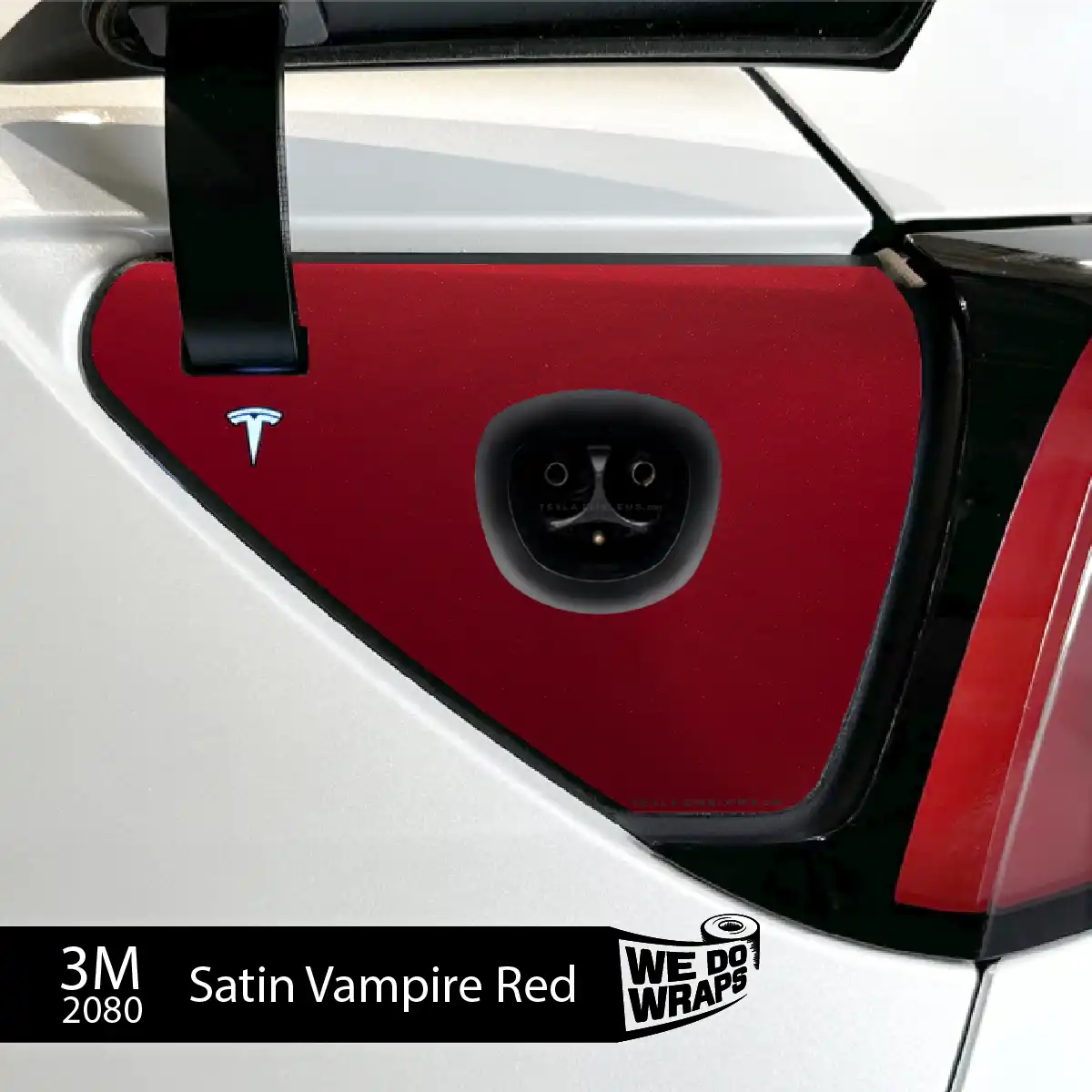 3M Satin Vampire Red Tesla Charge Port Wrap | Model 3